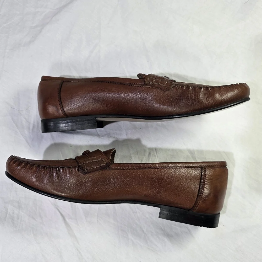 Vintage NWOT Duca Woven Brown Leather Loafers Bit Slip On Old Money Grandpacore